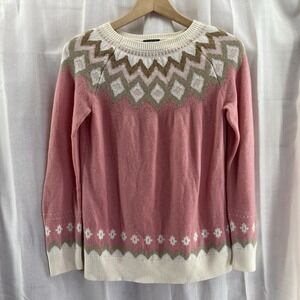 Talbots Women's MP Pink Lambswool Blend Knit Sweater Fair‎ Isle Pattern